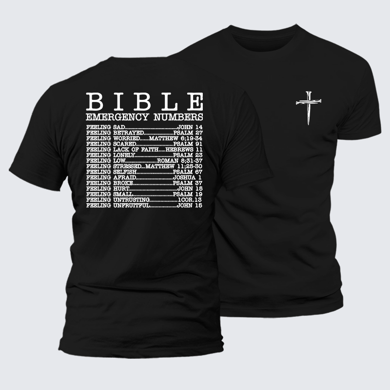 Bible Emergency Numbers Jesus God Christian Premium Mercerized Cotton Tee