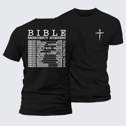 Bible Emergency Numbers Jesus God Christian Premium Mercerized Cotton Tee