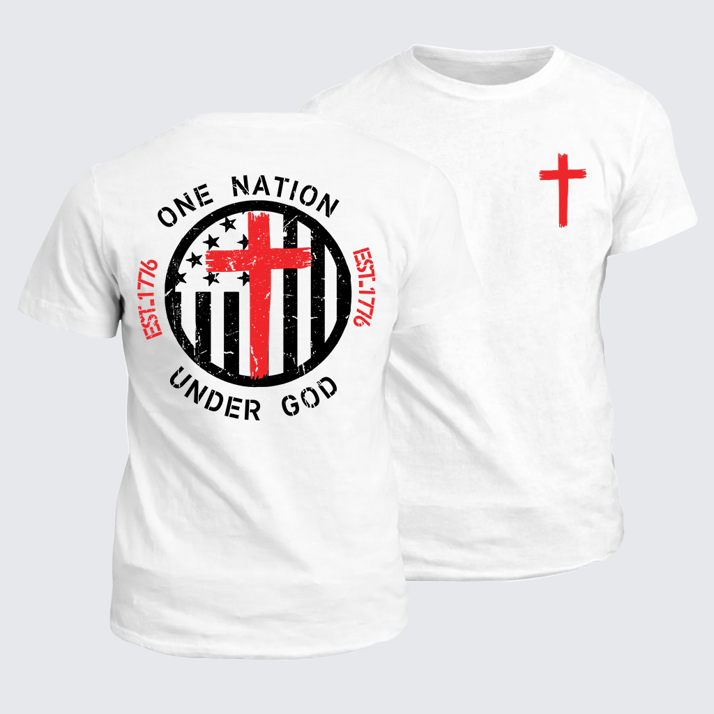 One Nation Under God Flag Cross Jesus God Christian Cotton T-Shirt