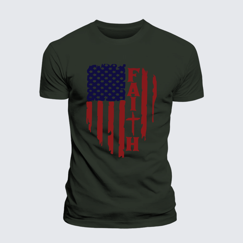 Faith Flag Cross Jesus God Christian Premium Mercerized Cotton Tee