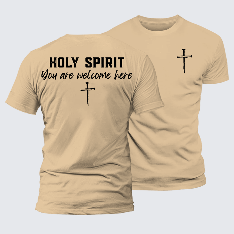 Holy Spirit You Are Welcome Here Jesus God Christian Premium Mercerized Cotton Tee