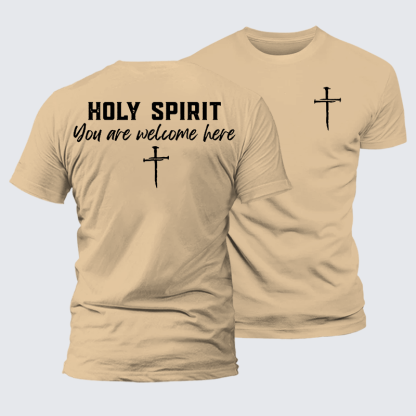 Holy Spirit You Are Welcome Here Jesus God Christian Premium Mercerized Cotton Tee