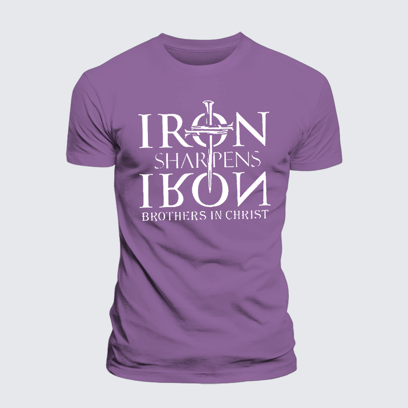 Iron Sharpens Iron Brothers in Christ Jesus God Christian Premium Mercerized Cotton Tee