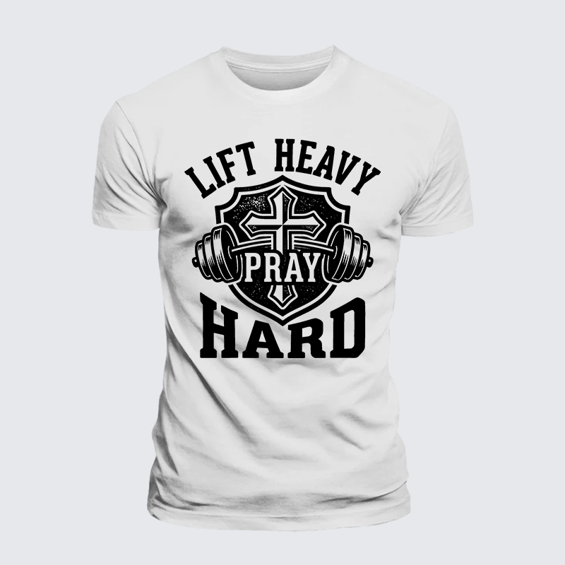 Lift Heavy Pray Hard Jesus God Christian Premium Mercerized Cotton Tee