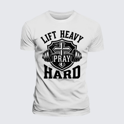 Lift Heavy Pray Hard Jesus God Christian Premium Mercerized Cotton Tee