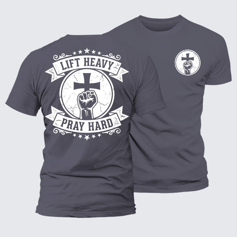 Lift Heavy Pray Hard Jesus God Christian Premium Mercerized Cotton Tee