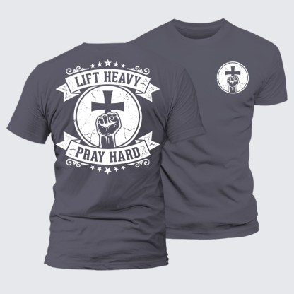 Lift Heavy Pray Hard Jesus God Christian Premium Mercerized Cotton Tee