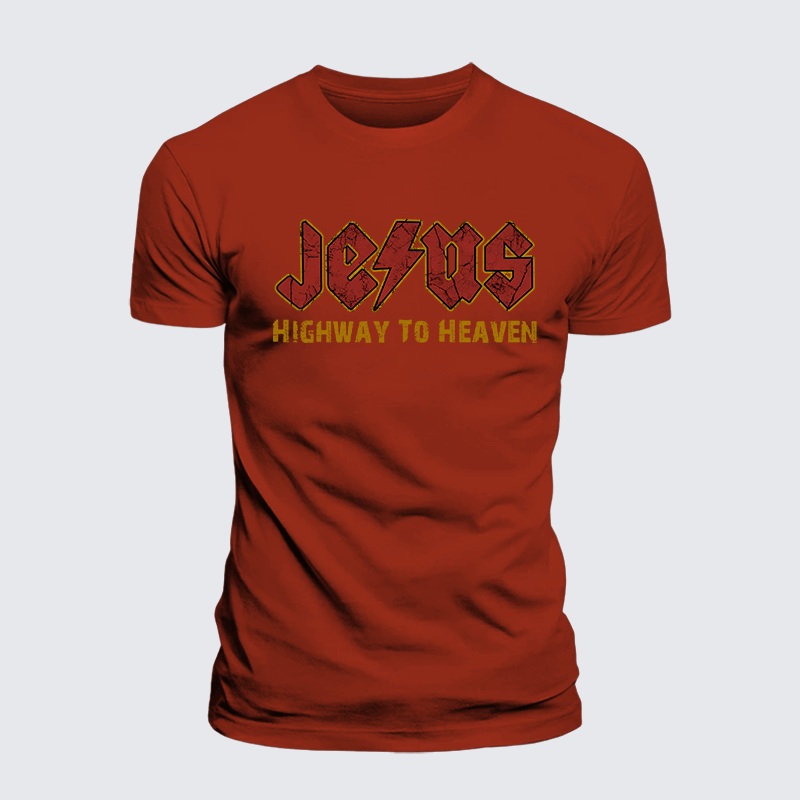 Jesus Highway to Heaven Jesus God Christian Premium Mercerized Cotton Tee