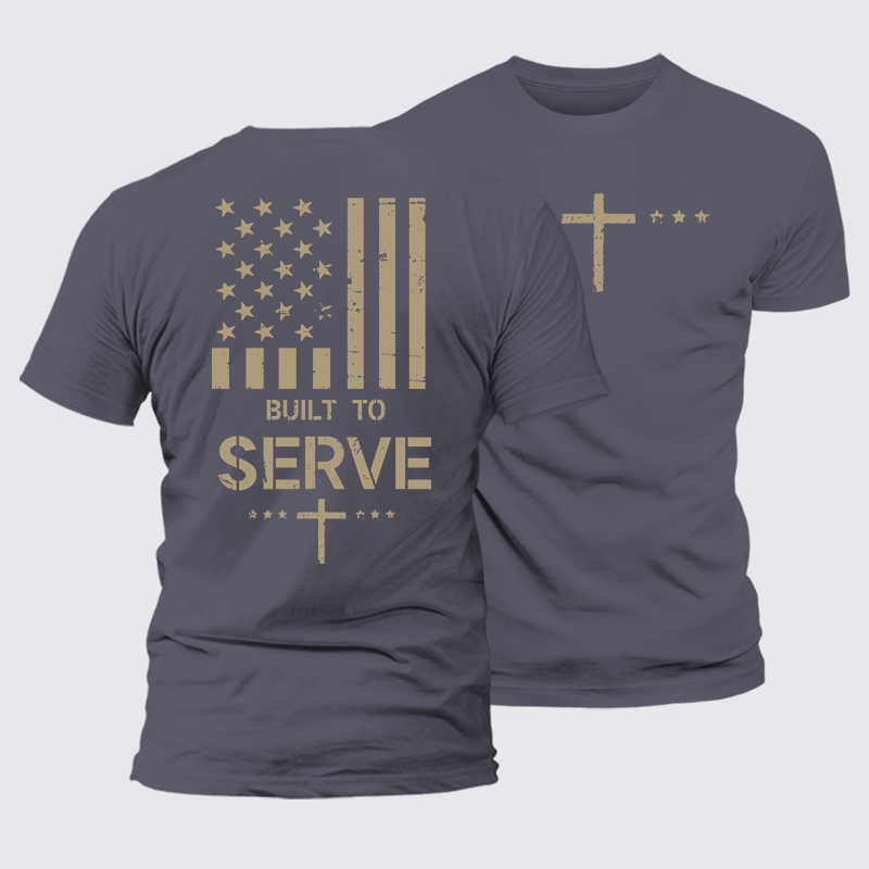 Built To Serve Flag Cross Jesus God Christian Premium Mercerized Cotton Tee