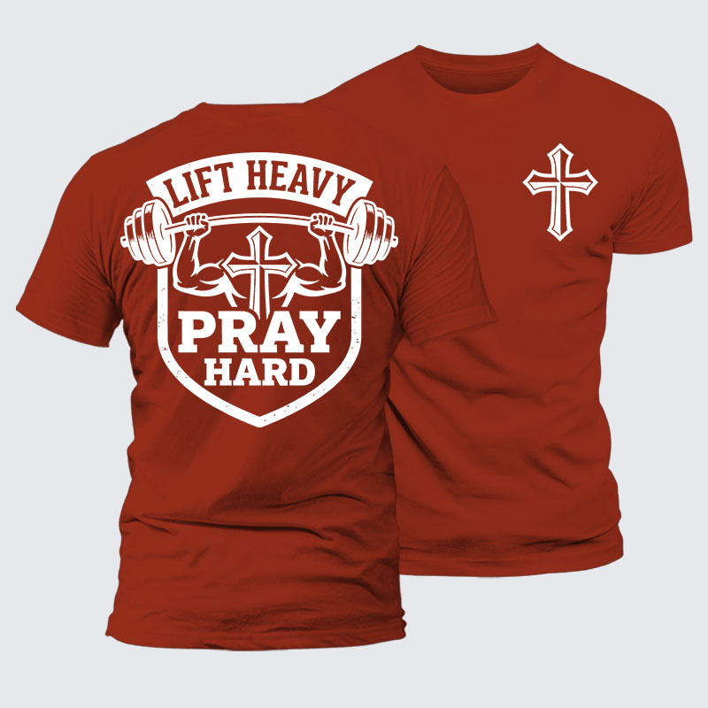 Lift Heavy Pray Hard Jesus God Christian – Premium Mercerized Cotton Tee