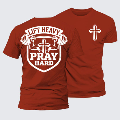 Lift Heavy Pray Hard Jesus God Christian – Premium Mercerized Cotton Tee