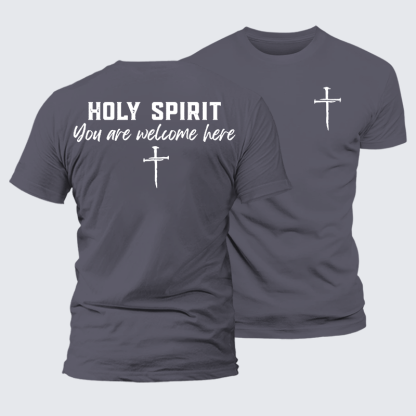 Holy Spirit You Are Welcome Here Jesus God Christian Premium Mercerized Cotton Tee