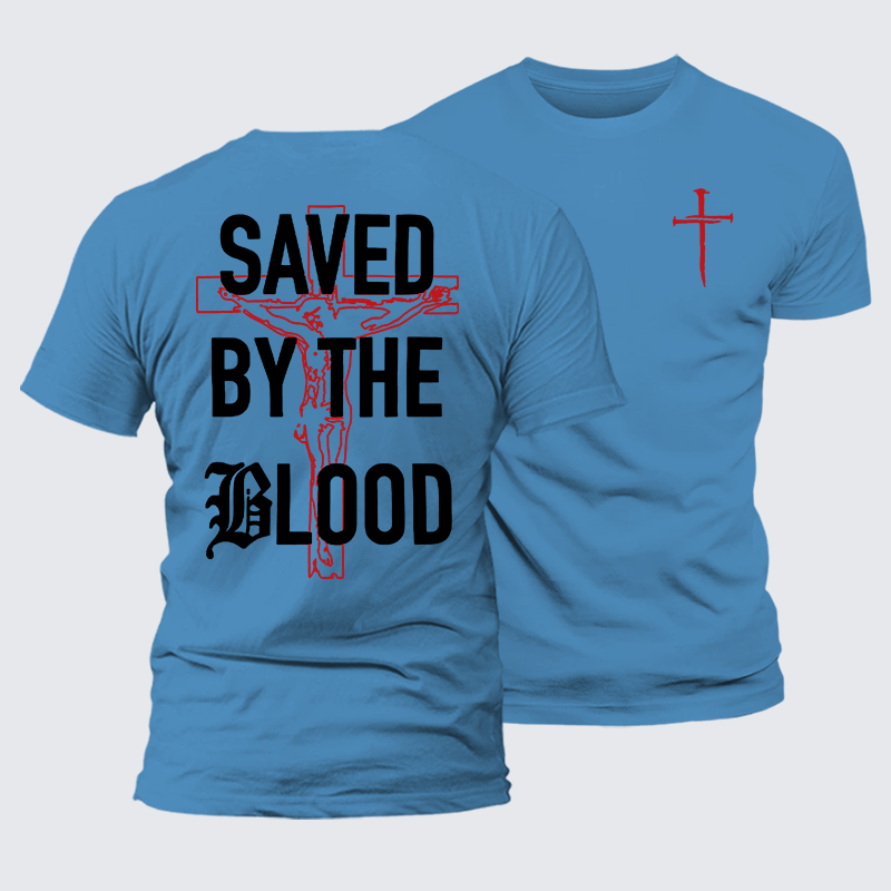 Saved By The Blood Jesus God Christian Premium Mercerized Cotton Tee