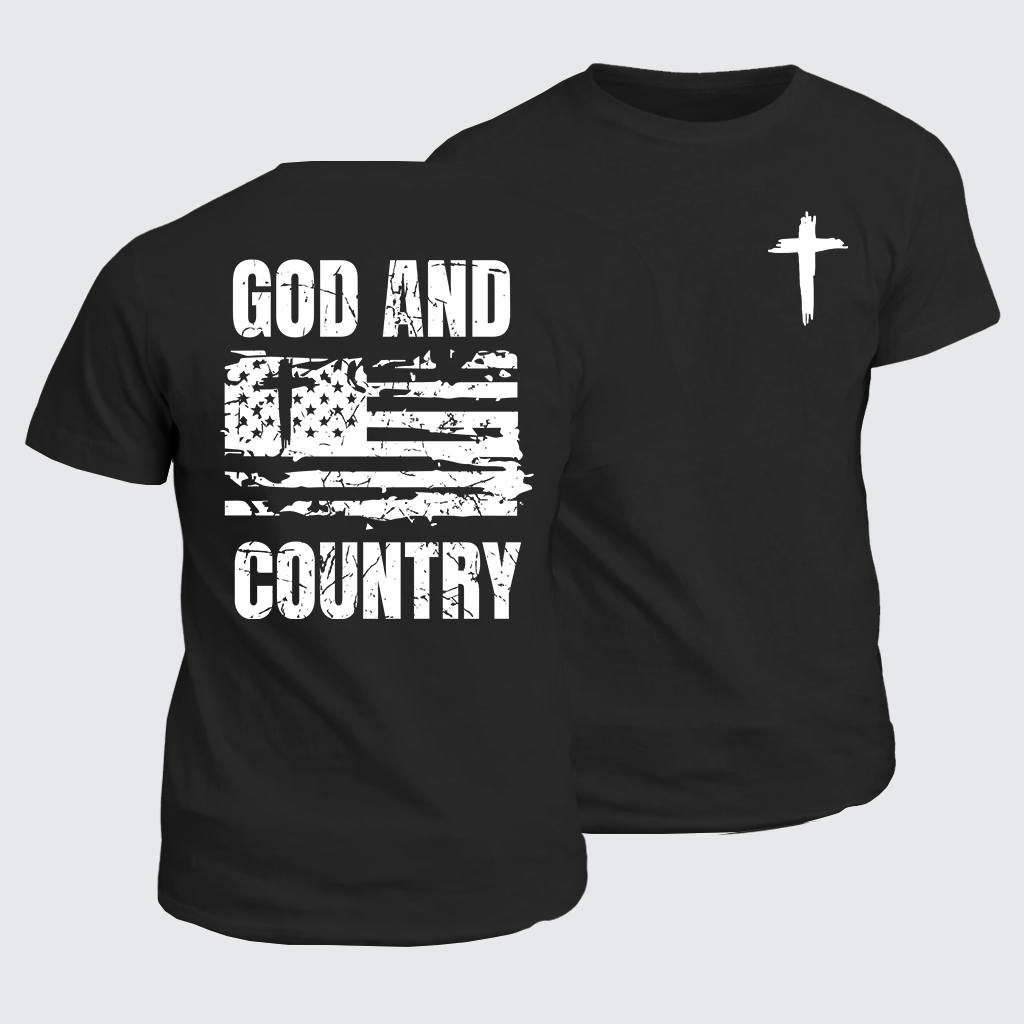 God And Country  Flag Cross Jesus God Christian Cotton T-Shirt