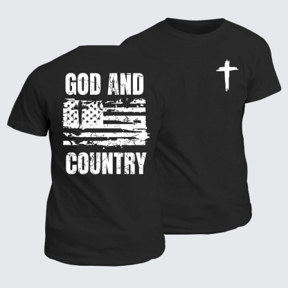 God And Country  Flag Cross Jesus God Christian Cotton T-Shirt