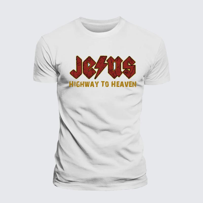 Jesus Highway to Heaven Jesus God Christian Premium Mercerized Cotton Tee