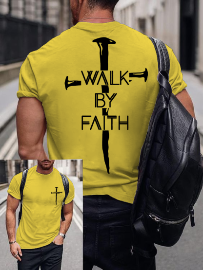 Walk By Faith Jesus God Christian Cotton T-Shirt
