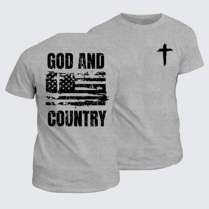 God And Country  Flag Cross Jesus God Christian Cotton T-Shirt