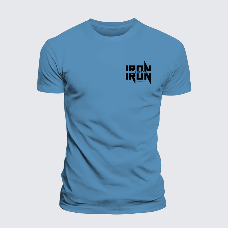 IRON SHARPENS IRON Proverbs 27:17 Jesus God Christian Premium Mercerized Cotton Tee
