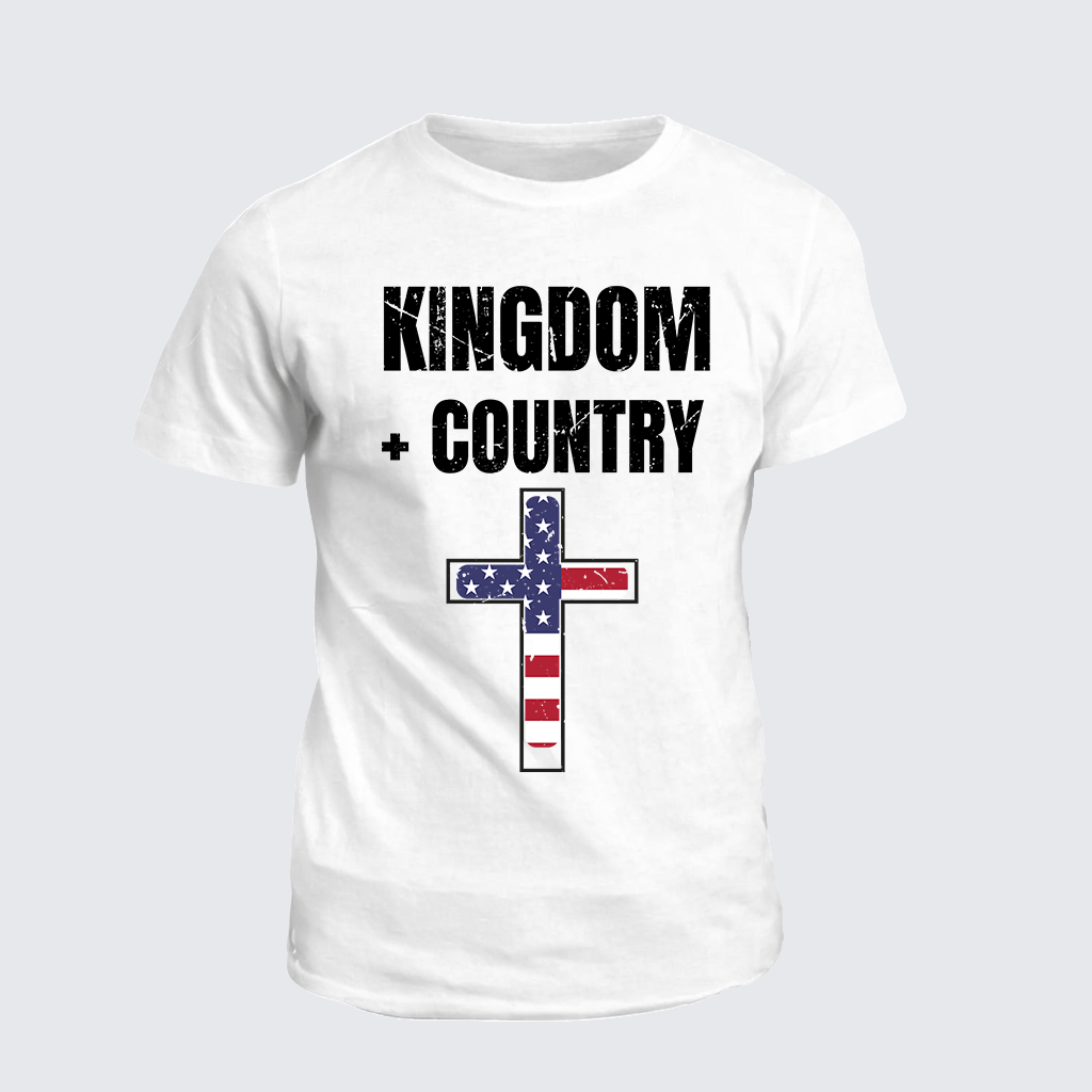 Kingdom + Country Flag Cross Jesus God Christian Cotton T-Shirt