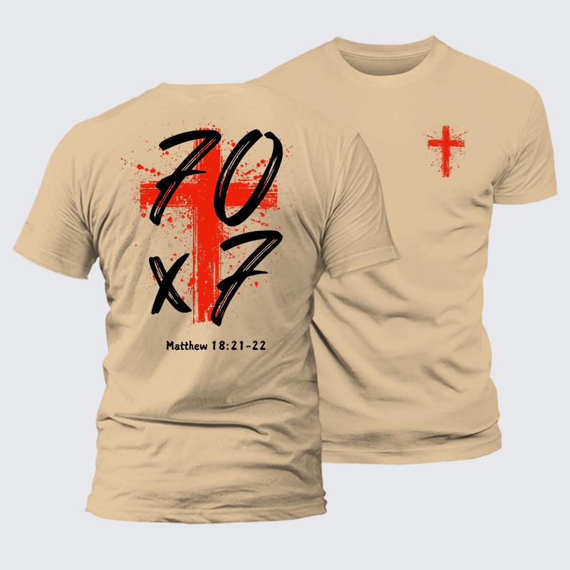 Matthew 18:21-22 Jesus God Christian Premium Mercerized Cotton Tee