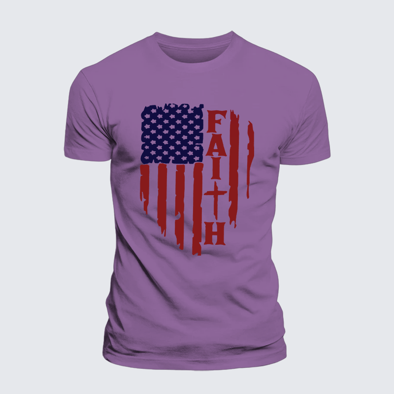 Faith Flag Cross Jesus God Christian Premium Mercerized Cotton Tee