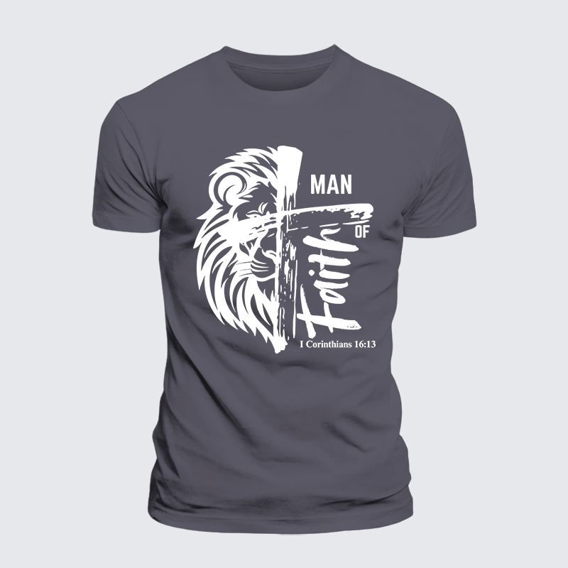 Man Of Faith Jesus God Christian Premium Mercerized Cotton Tee