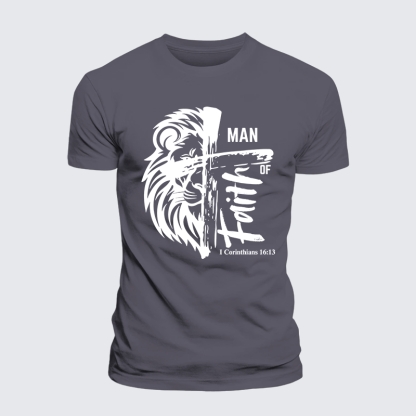 Man Of Faith Jesus God Christian Premium Mercerized Cotton Tee