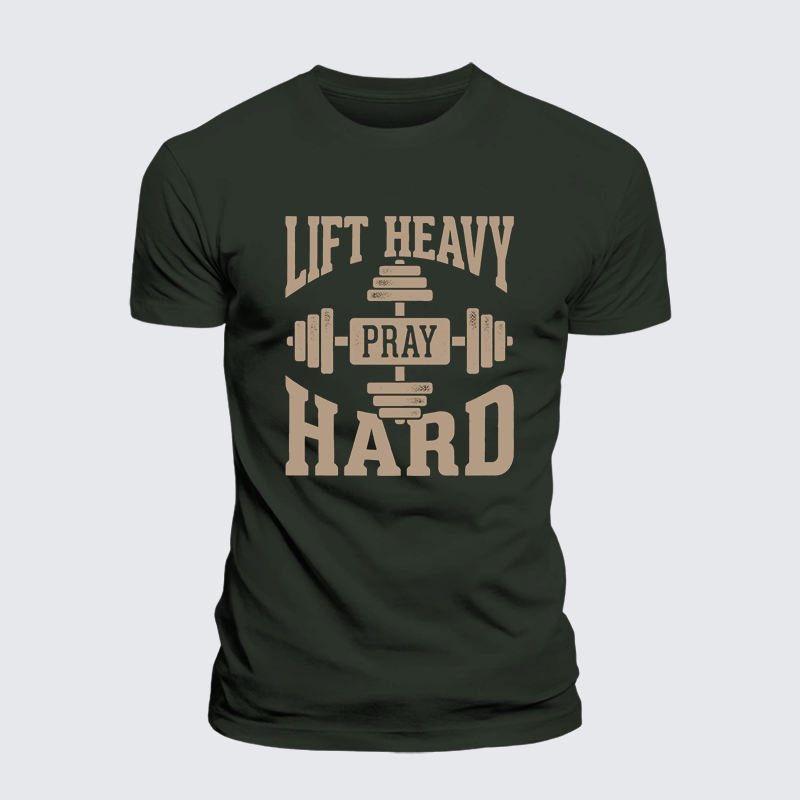 Lift Heavy Pray Hard Jesus God Christian Premium Mercerized Cotton Tee