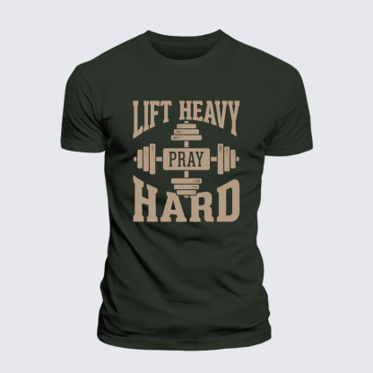 Lift Heavy Pray Hard Jesus God Christian Premium Mercerized Cotton Tee
