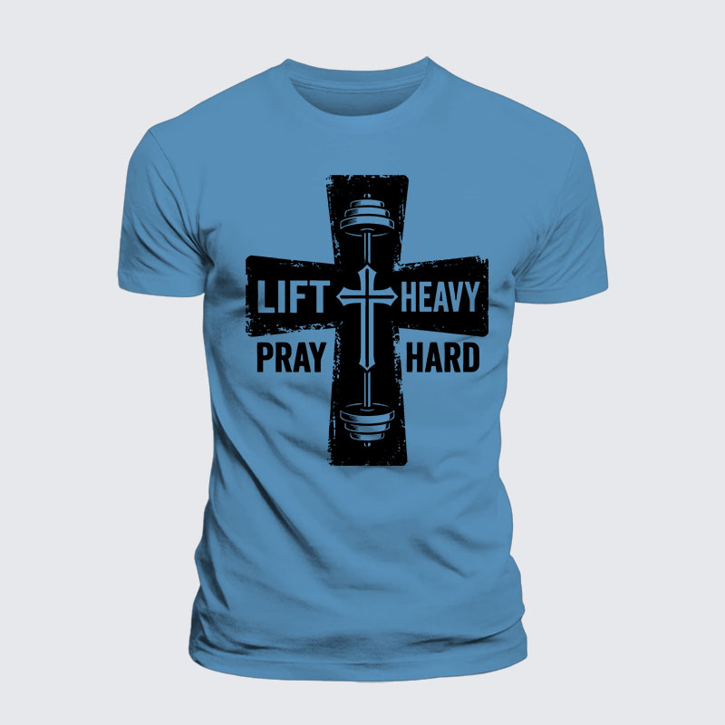 Lift Heavy Pray Hard Jesus God Christian Premium Mercerized Cotton Tee