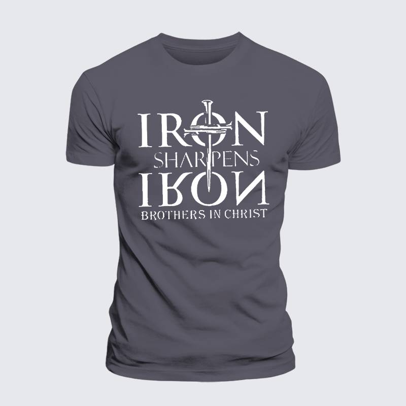 Iron Sharpens Iron Brothers in Christ Jesus God Christian Premium Mercerized Cotton Tee