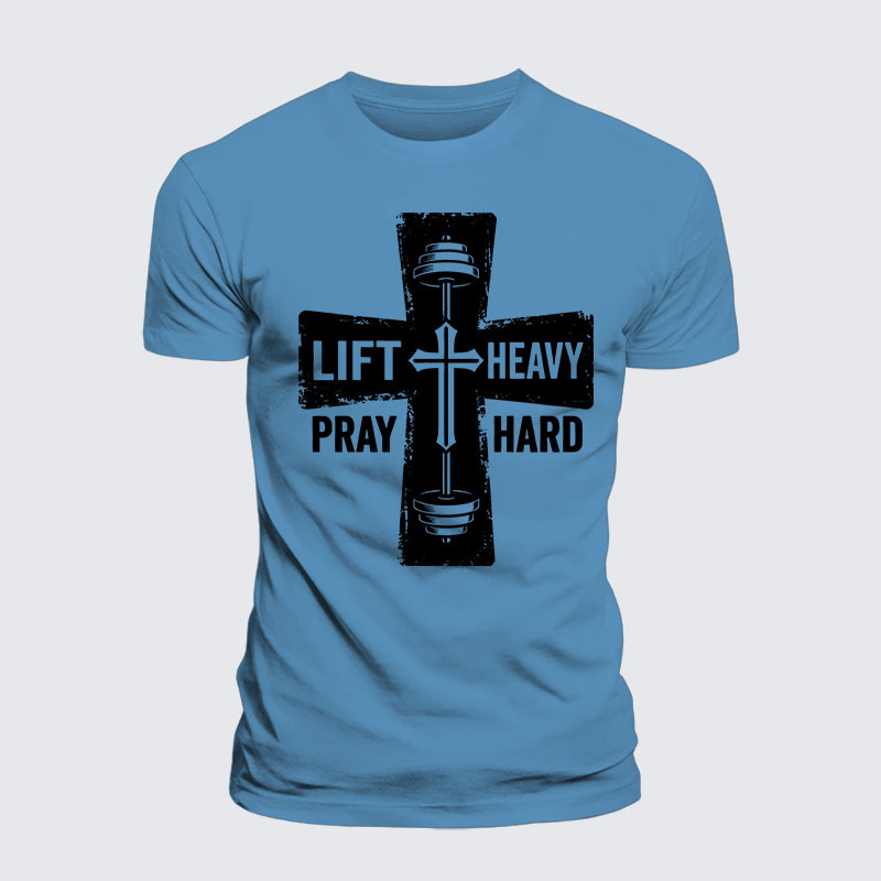 Lift Heavy Pray Hard Jesus God Christian Premium Mercerized Cotton Tee