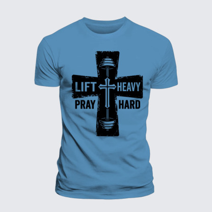 Lift Heavy Pray Hard Jesus God Christian Premium Mercerized Cotton Tee