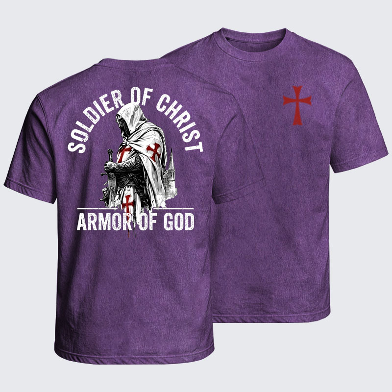 Washed T-Shirt - Soldier of Christ Armor Of God Crusader Spirit