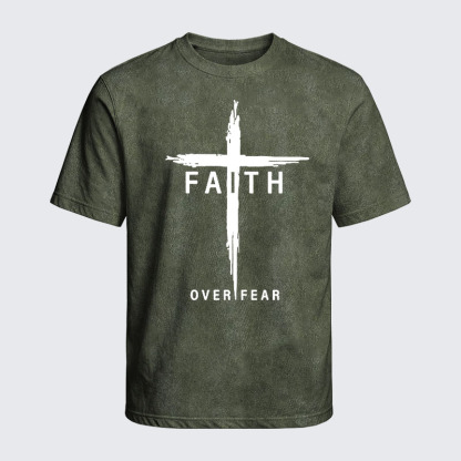 Washed T-Shirt - Faith Over Fear Cross
