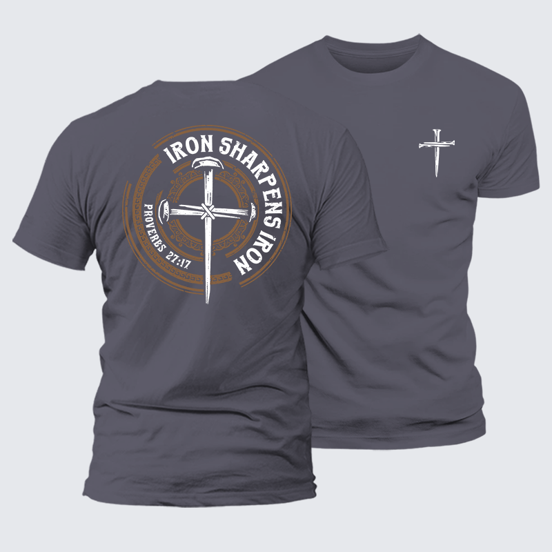 Iron Sharpens Iron - Proverbs 27:17 Jesus God Christian Premium Mercerized Cotton Tee