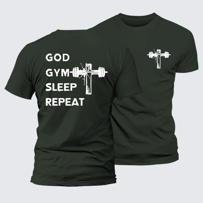God Gym Sleep Repeat Jesus God Christian Premium Mercerized Cotton Tee