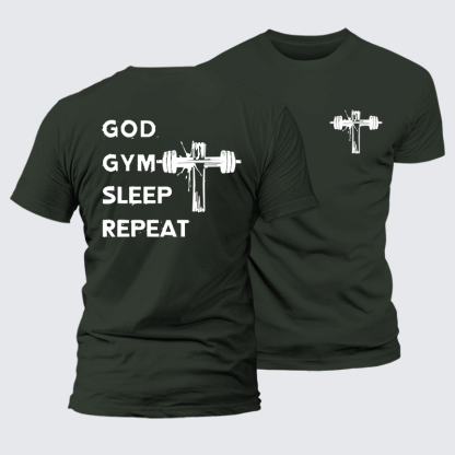 God Gym Sleep Repeat Jesus God Christian Premium Mercerized Cotton Tee