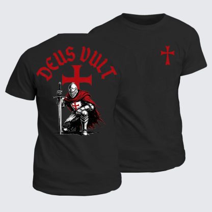 Templar Knight Crusader Deus Vult Jesus God Christian Cotton T-Shirt