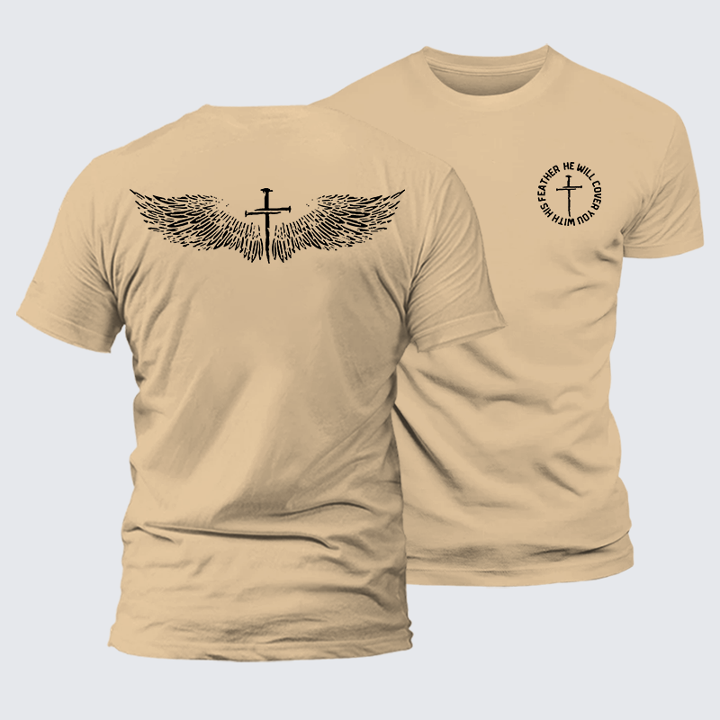 He Will Cover You With His Feather Jesus God Christian Premium Mercerized Cotton Tee