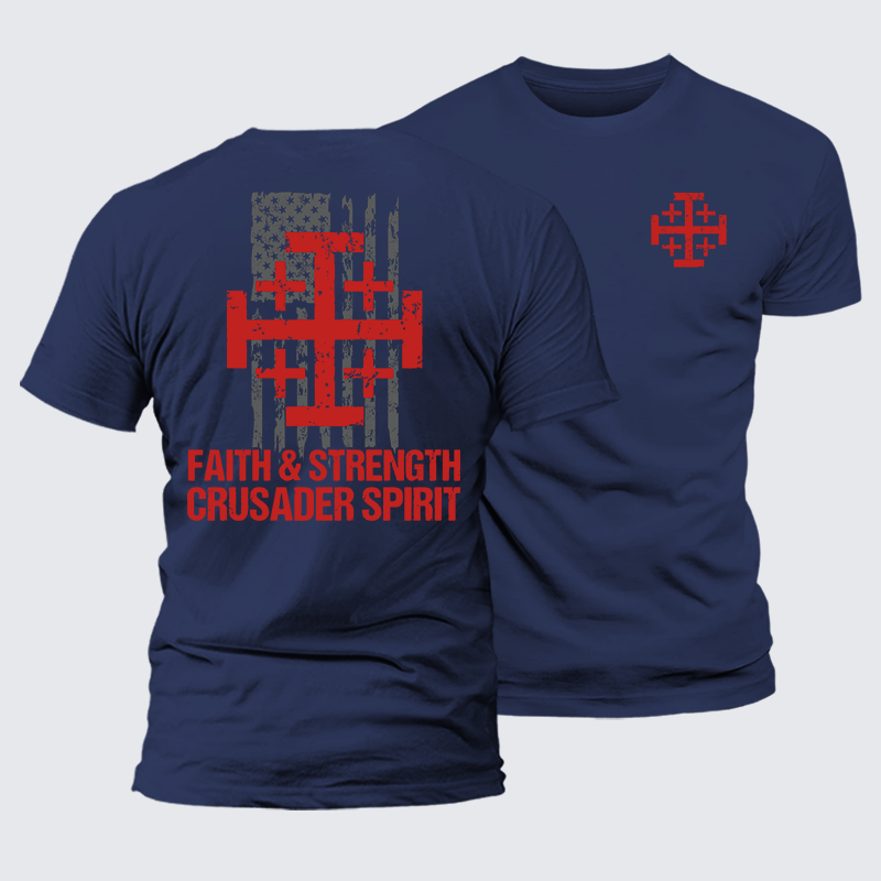 Faith &Strength Crusader Spirit Crusader Knight  Jesus God Christian Premium Mercerized Cotton Tee