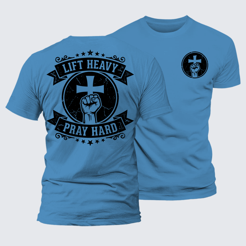 Lift Heavy Pray Hard Jesus God Christian Premium Mercerized Cotton Tee