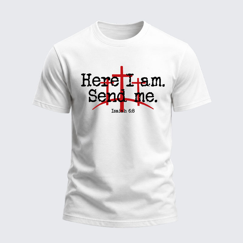 Heavyweight Cotton Tee -Here I Am Send Me - Bible Verse Isaiah 6:8