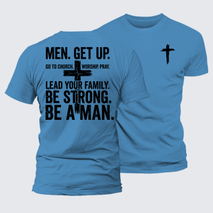 Men Get Up Jesus God Christian Premium Mercerized Cotton Tee
