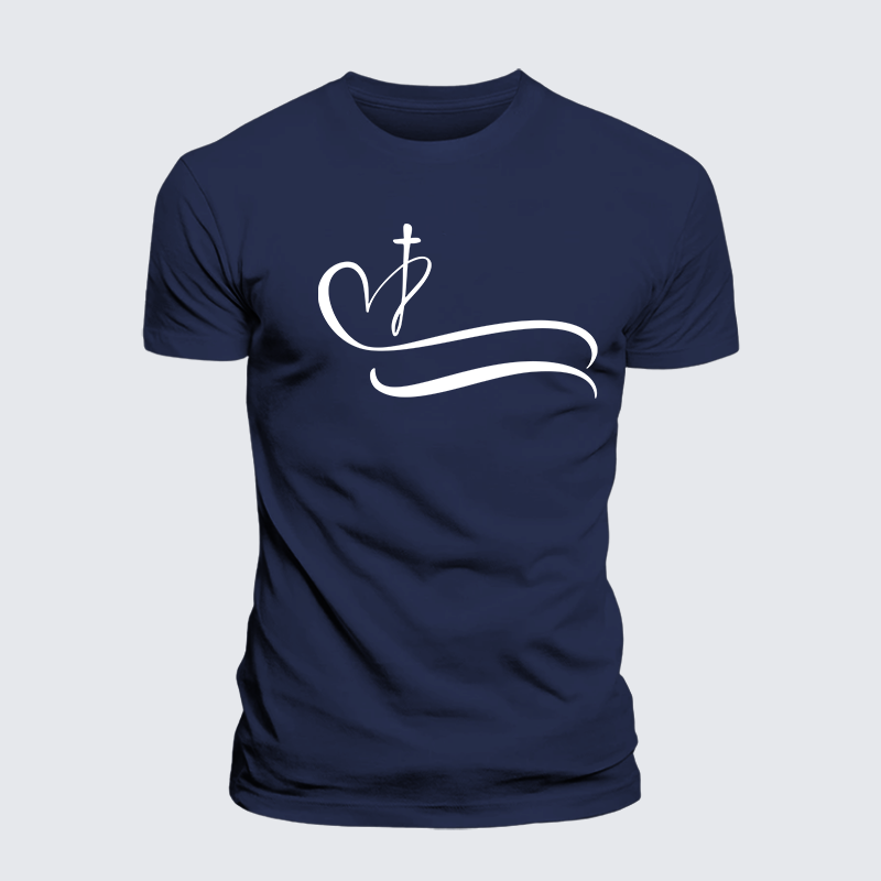 Heart Cross Jesus God Christian Premium Mercerized Cotton Tee