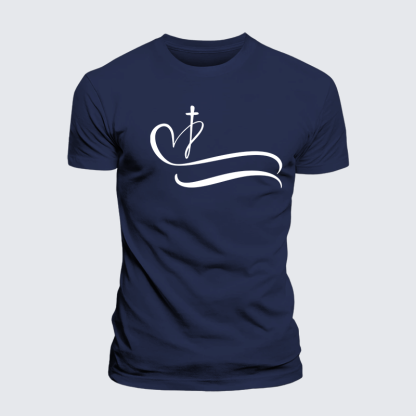Heart Cross Jesus God Christian Premium Mercerized Cotton Tee
