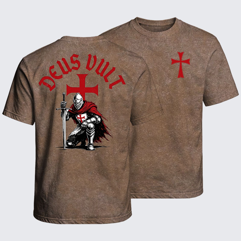 Washed T-Shirt - Templar Knight Crusader Deus Vult