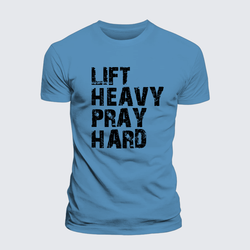 Lift Heavy Pray Hard Gym Jesus God Christian Premium Mercerized Cotton Tee