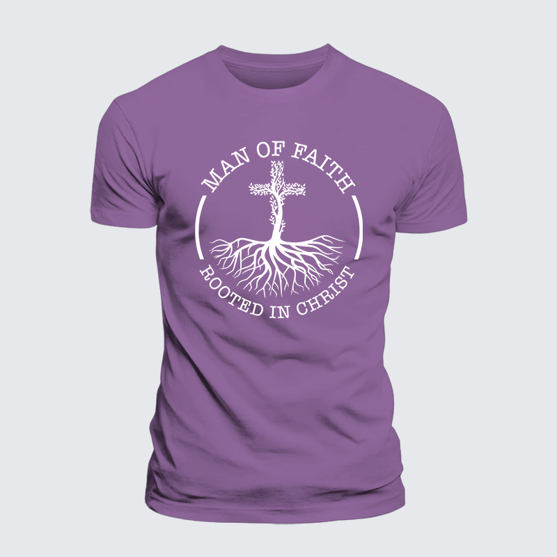 Man of Faith Rooted in Christ Jesus God Christian Premium Mercerized Cotton Tee
